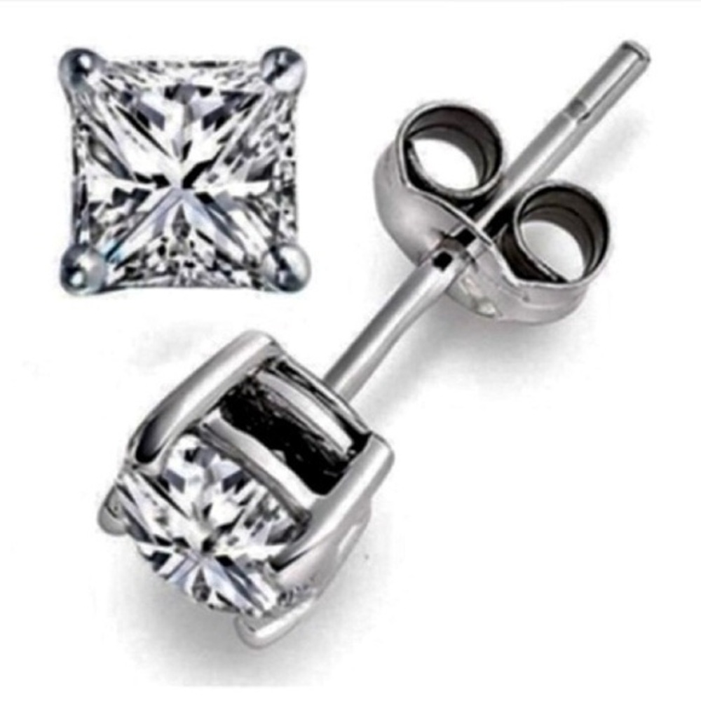 Brand New Renaissance Collection CZ Stud Earrings 14k White Gold Plated